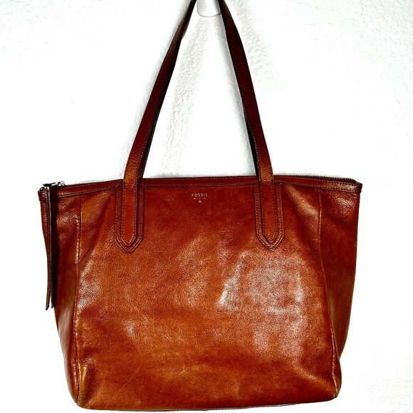 Fossil Classic Brown Leather Tote | Genuine Leather Statement Bag | Good Pre-Own - Picture 1 of 16